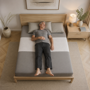 [MEN] Man sleeping on grounded bedsheet.